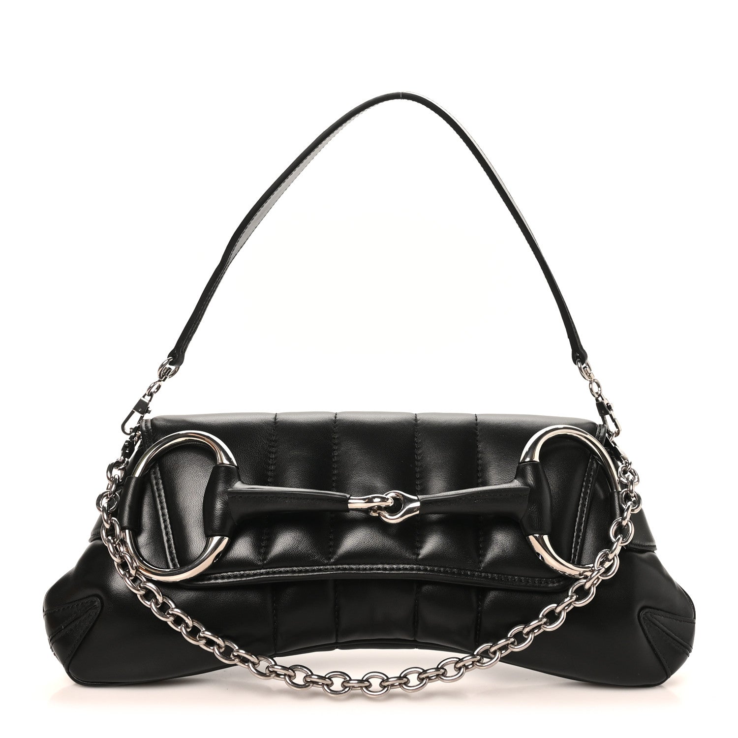 Gucci Nappa Vertical Matelasse Medium Maxi Horsebit Chain Shoulder Bag Black 1 of 11