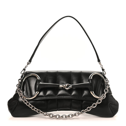 Gucci Nappa Vertical Matelasse Medium Maxi Horsebit Chain Shoulder Bag Black 1 of 11