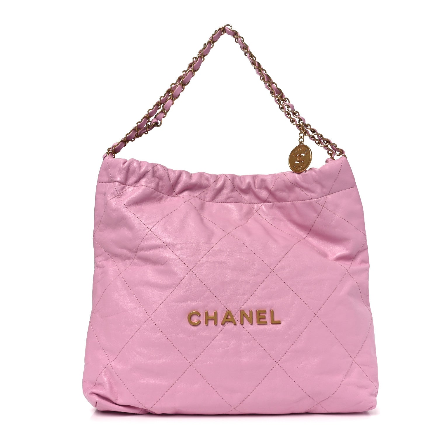 Chanel Shiny Calfskin Quilted Chanel 22 Drawstring Bag Pink 1 of 11
