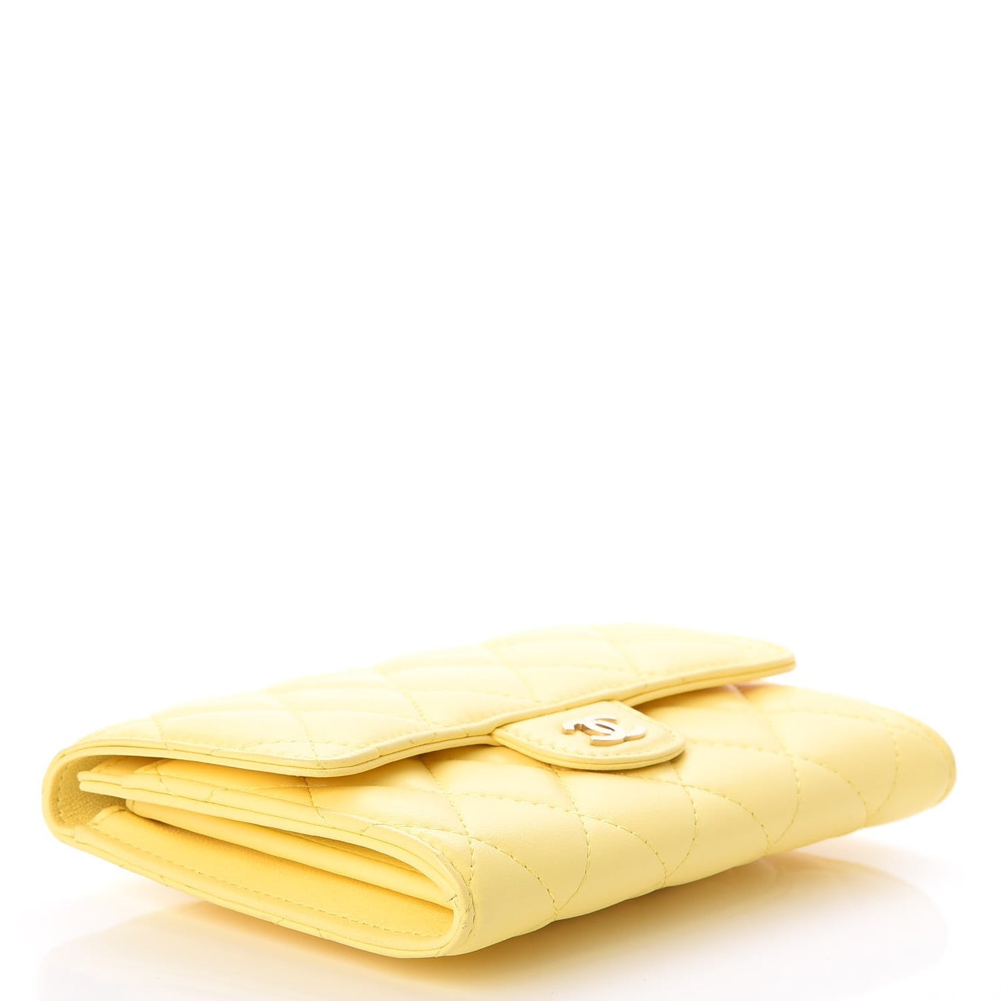 Lambskin Quilted Small Flap Wallet Yellow
