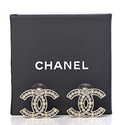 Chanel Pearl Crystal Sparkling Pearls CC Earrings Light Gold 5 of 5