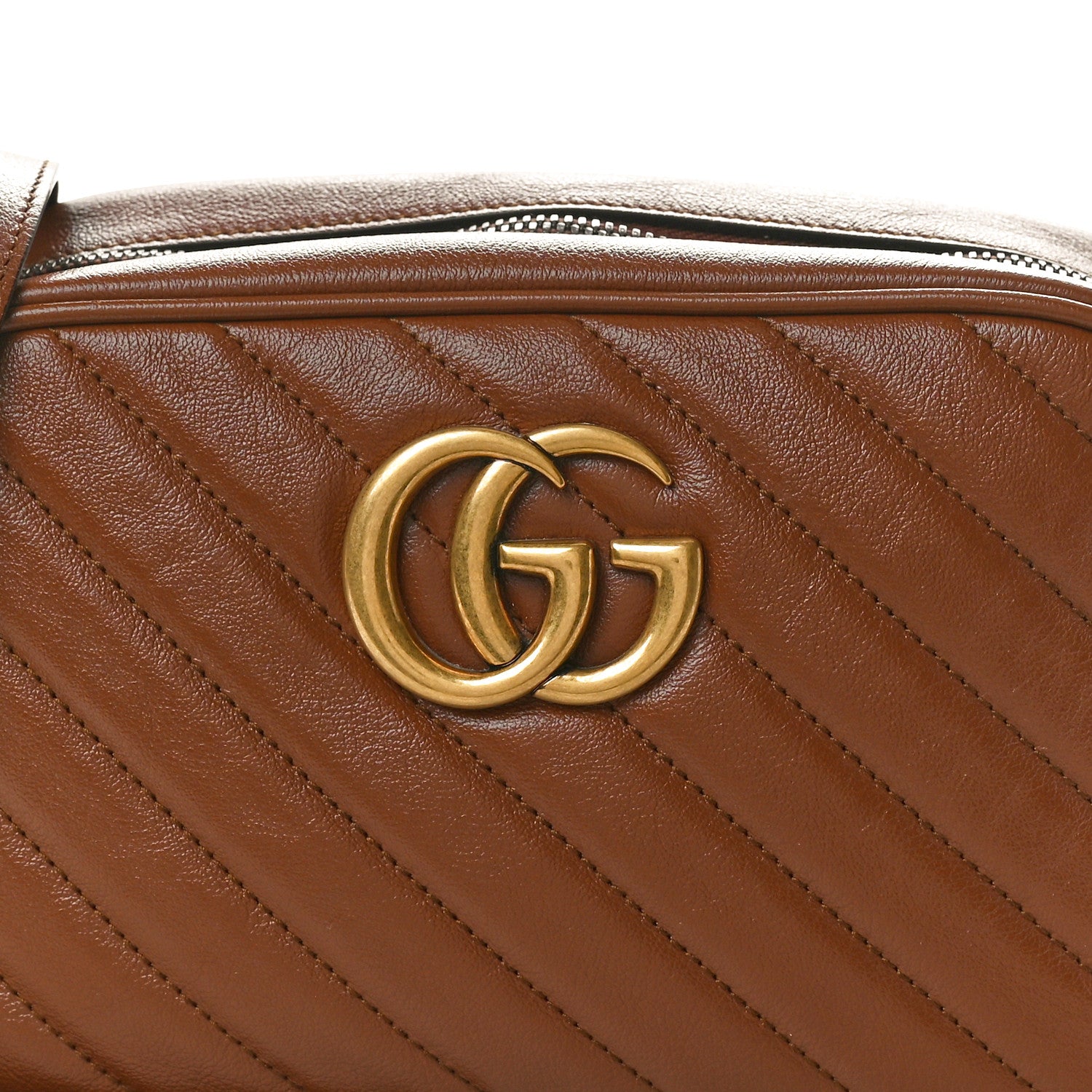 Gucci Glazed Calfskin Matelasse Diagonal Small GG Marmont Chain Shoulder Bag Cuir 8 of 10