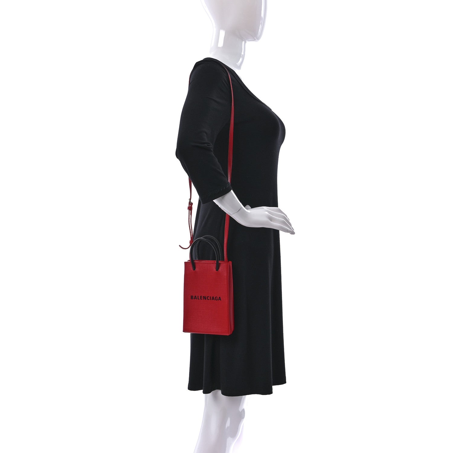 Balenciaga Squared Calfskin Logo Shopping Phone Holder Bag Red 2 of 9