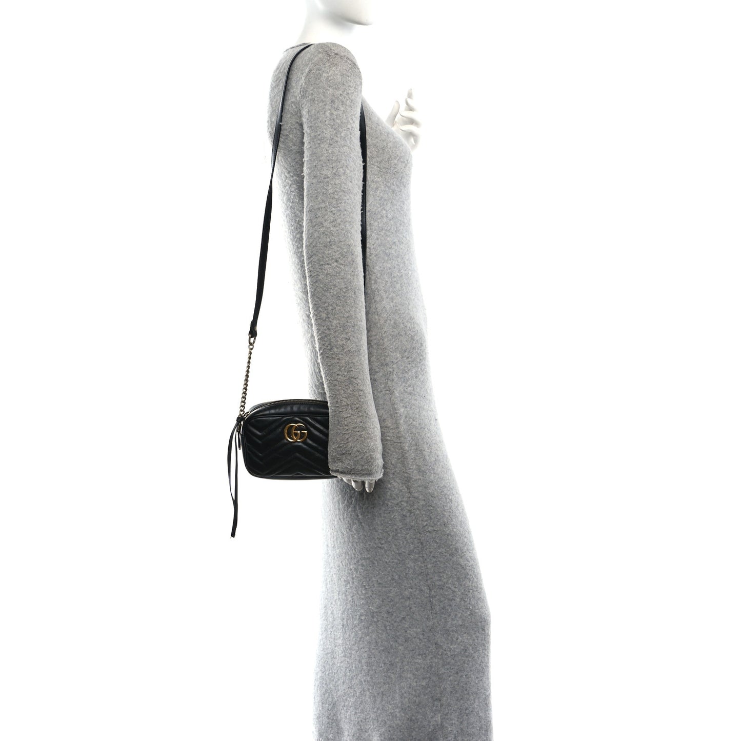 Calfskin Matelasse Mini GG Marmont Chain Shoulder Bag Black