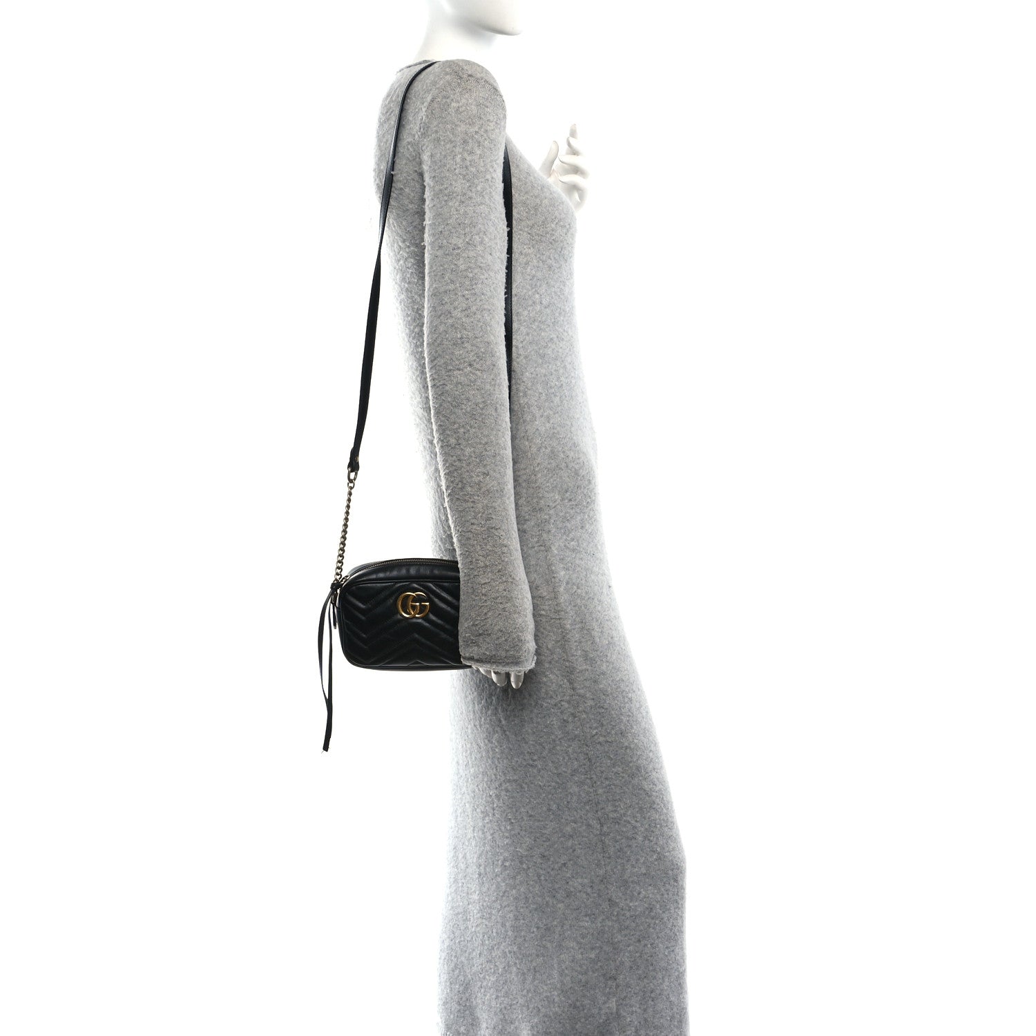 Gucci Calfskin Matelasse Mini GG Marmont Chain Shoulder Bag Black 2 of 12