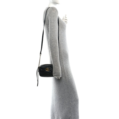 Gucci Calfskin Matelasse Mini GG Marmont Chain Shoulder Bag Black 2 of 12