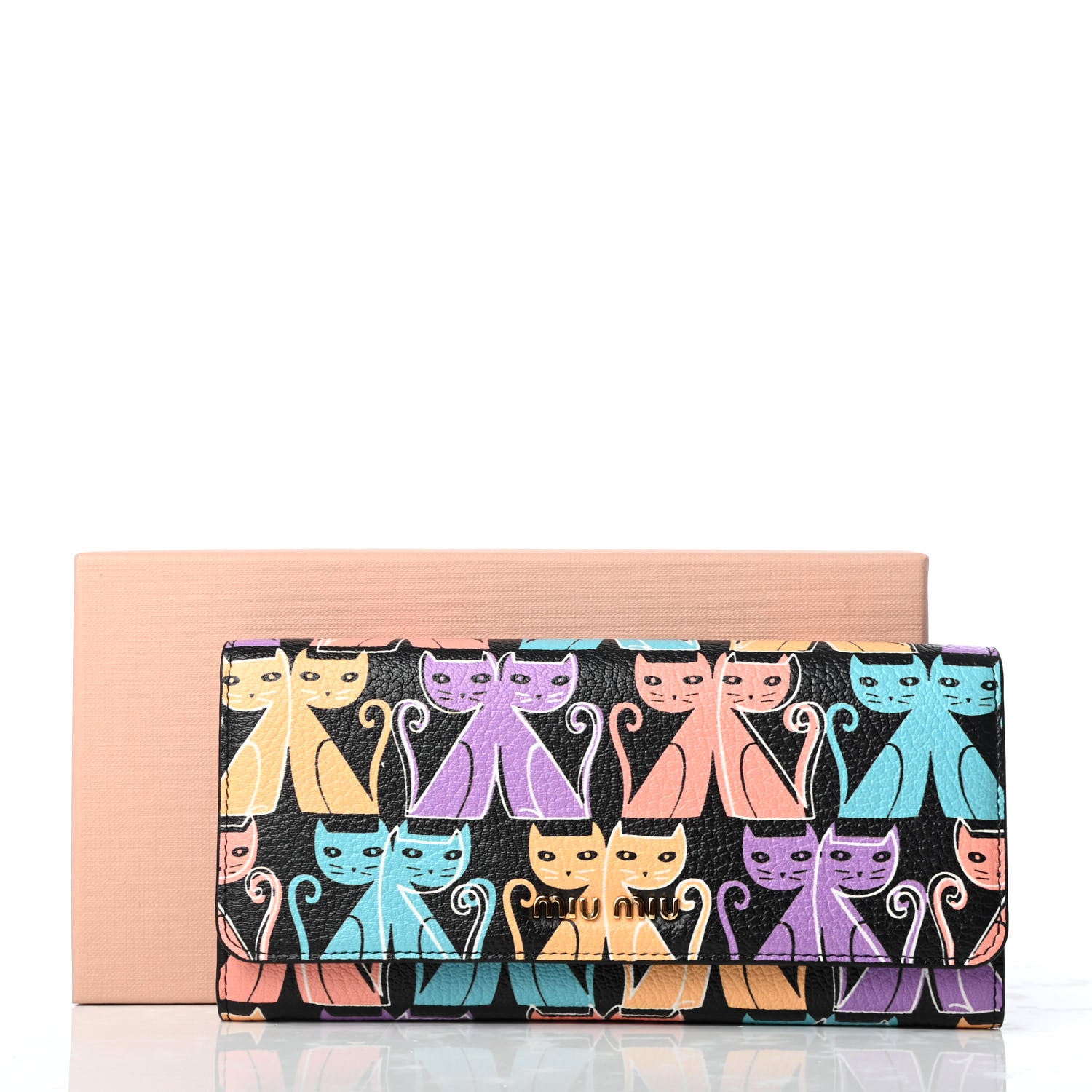 Miu Miu Goatskin Madras Cat Wallet Black 9 of 9