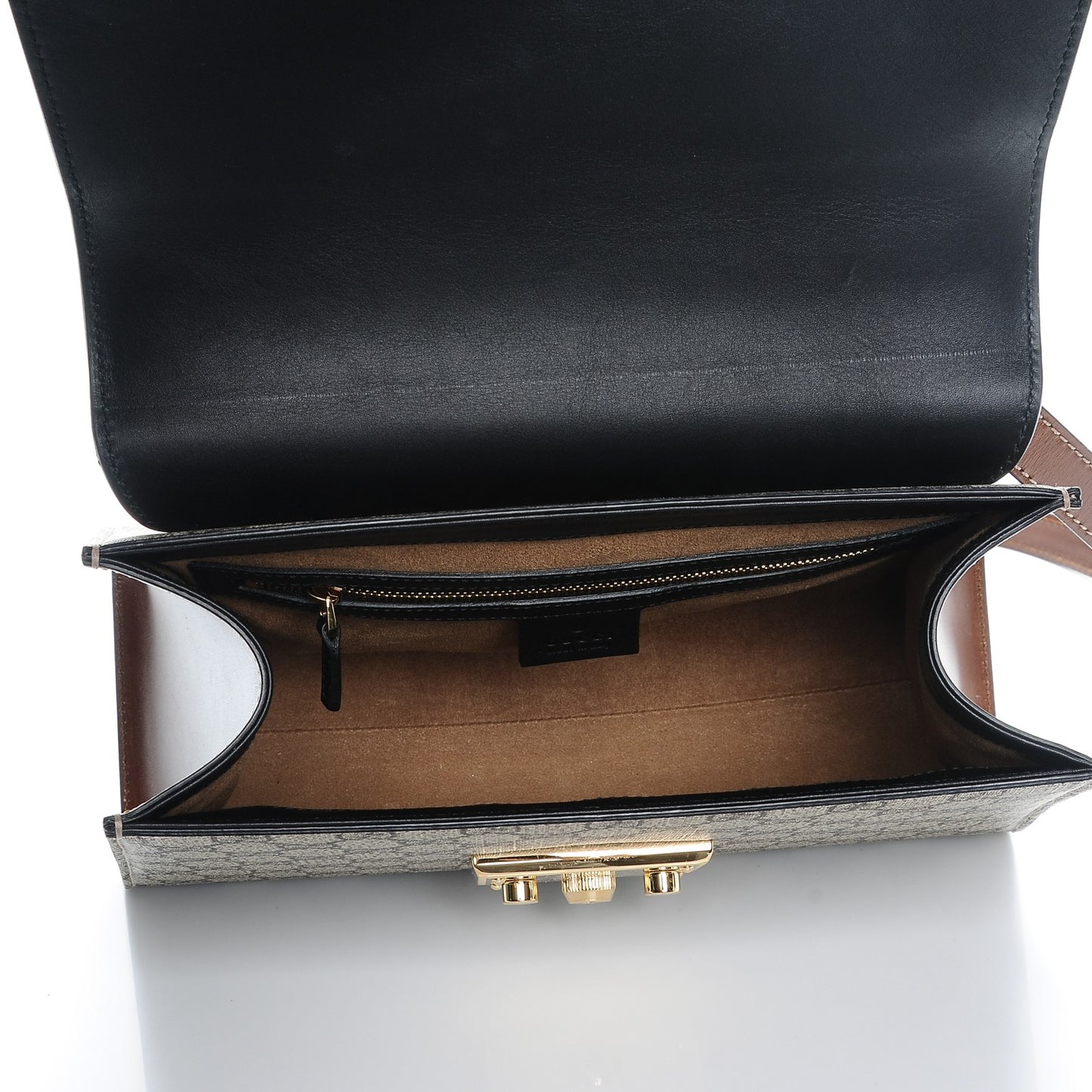 GG Supreme Monogram Calfskin Small Padlock Top Handle Bag Beige Black Cuir
