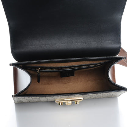 Gucci GG Supreme Monogram Calfskin Small Padlock Top Handle Bag Beige Black Cuir 5 of 7