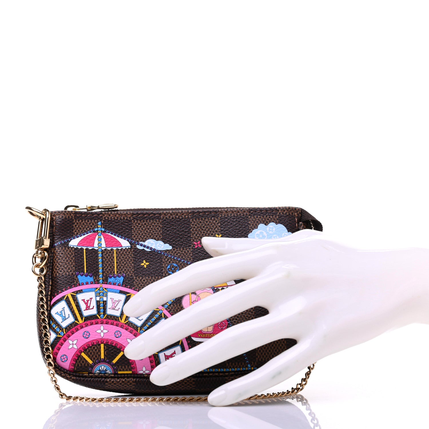 Louis Vuitton Damier Ebene 2020 Christmas Animation Big Wheel Mini Pochette Accessories Rose Ballerine 2 of 8