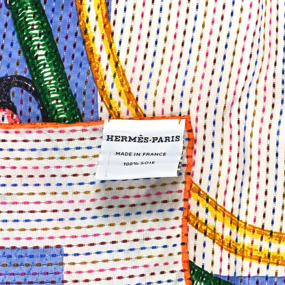 Hermes Silk Pointille Chevaloscope Neon Scarf 70 White Bleu Vert 3 of 3