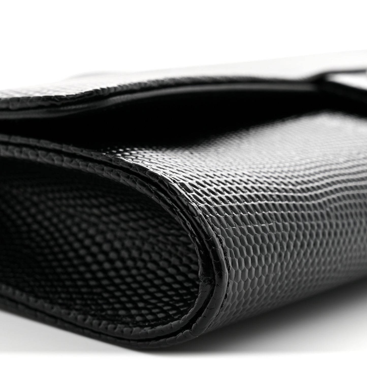 Calfskin Lizard Embossed Top Handle Long Clutch With Chain Black