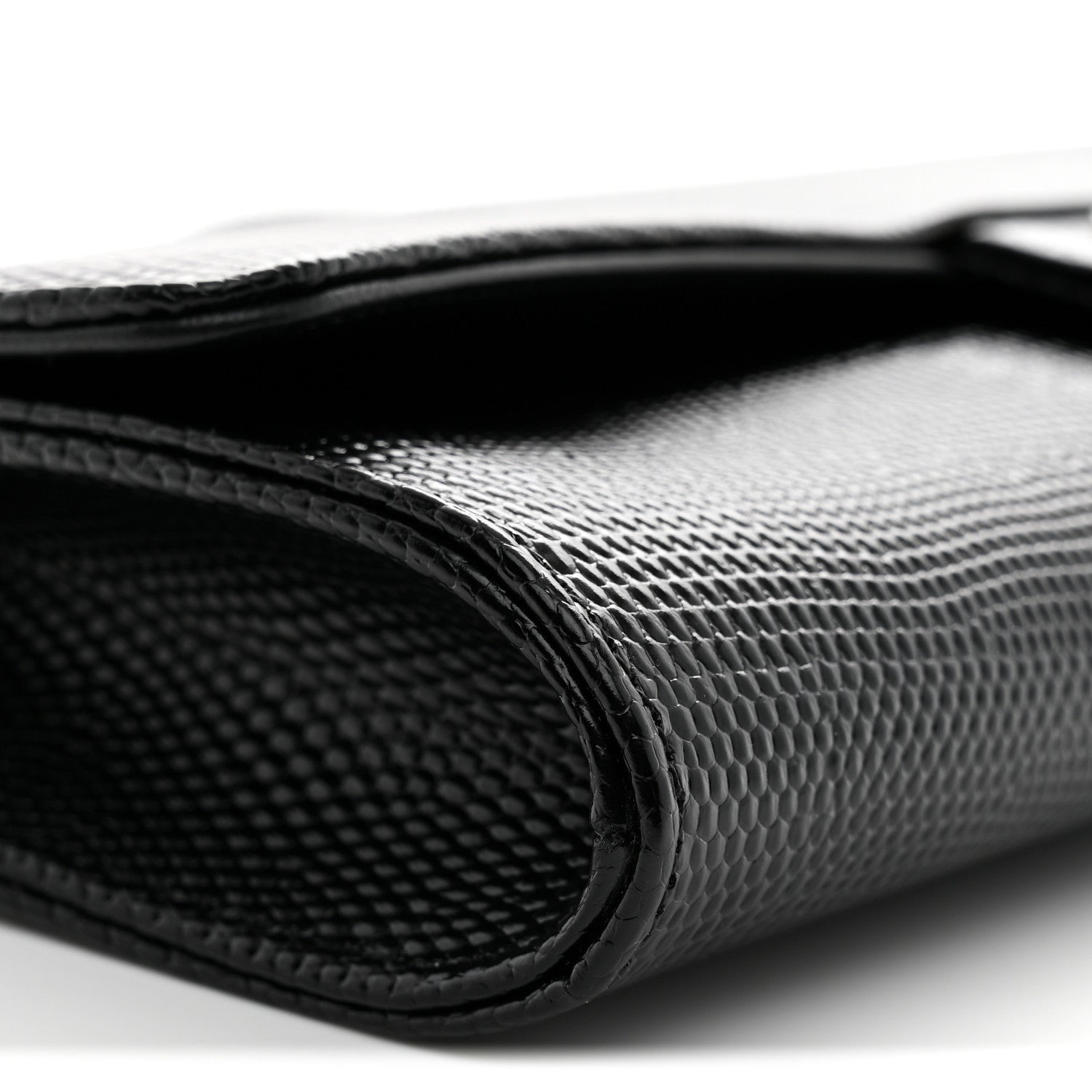 Chanel Calfskin Lizard Embossed Top Handle Long Clutch With Chain Black 9 of 11