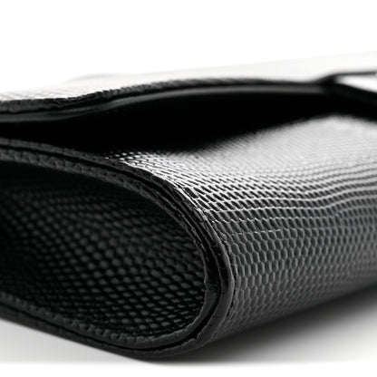 Chanel Calfskin Lizard Embossed Top Handle Long Clutch With Chain Black 9 of 11