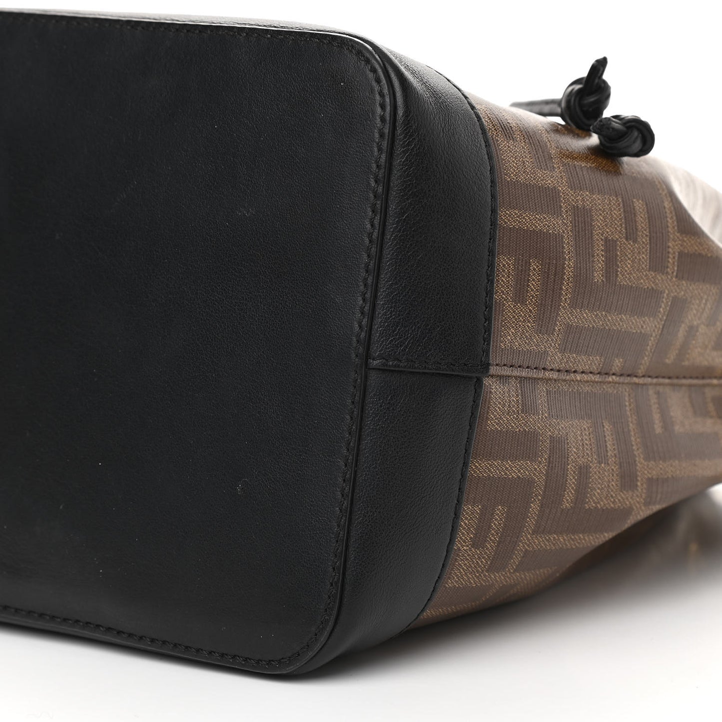 Glazed Fabric Vitello Grace F is Fendi FF 1974 Stamp Patch Grande Mon Tresor Bucket Bag Mogano Panna Black