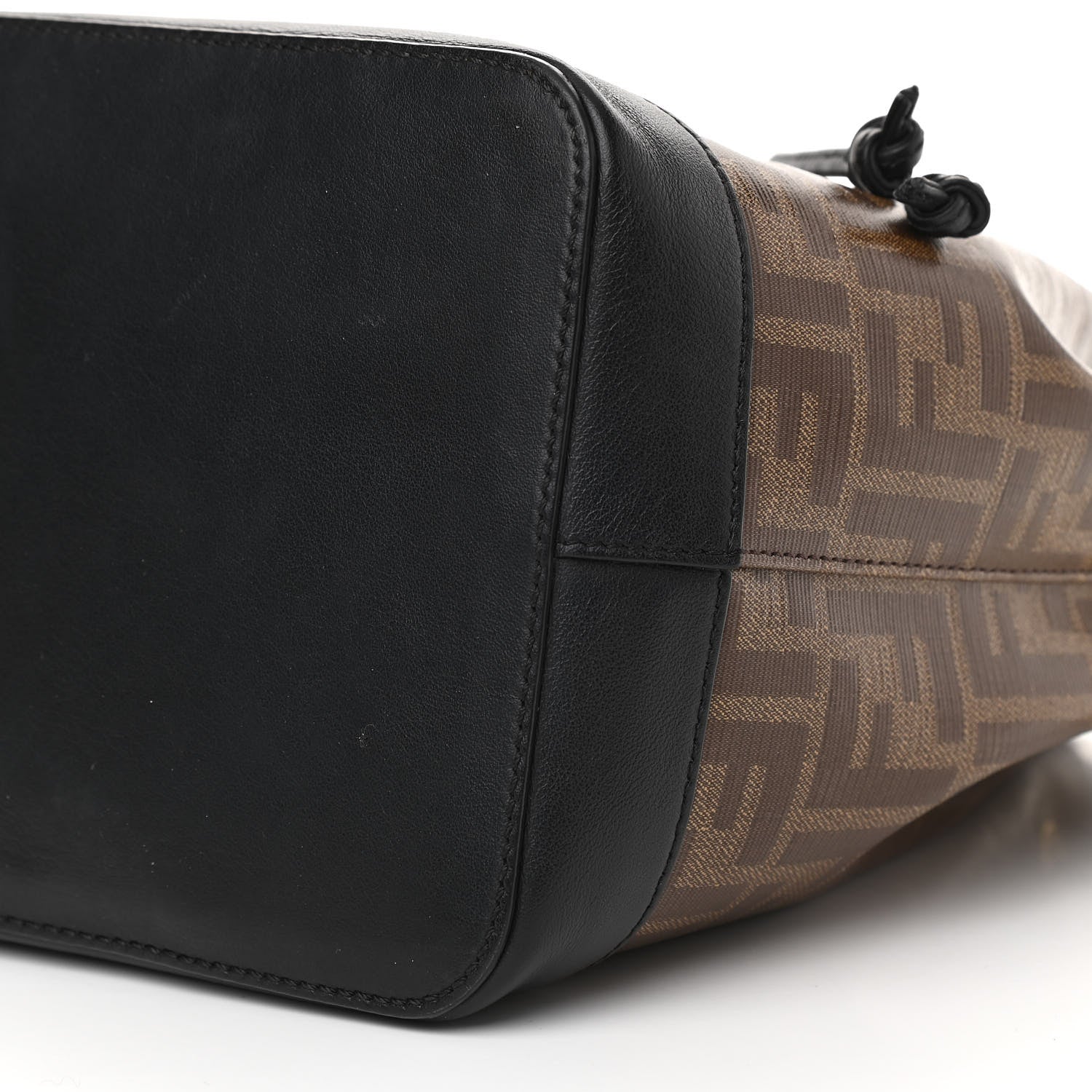 Fendi Glazed Fabric Vitello Grace F is Fendi FF 1974 Stamp Patch Grande Mon Tresor Bucket Bag Mogano Panna Black 6 of 11
