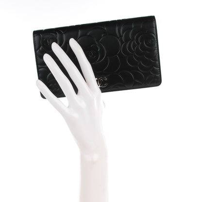 Chanel Lambskin Camellia Embossed Yen Wallet Black 2 of 7