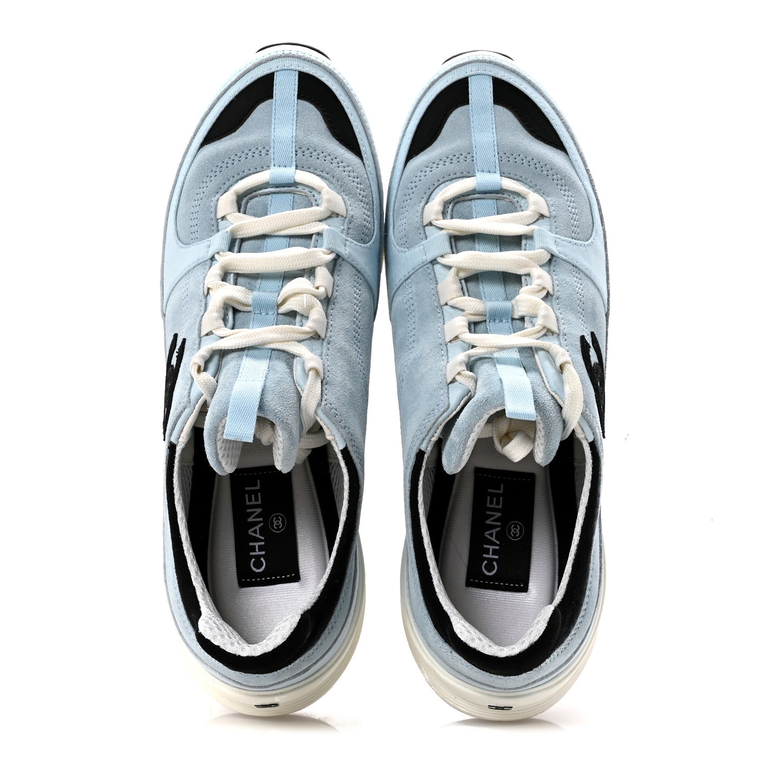 Chanel Suede Calfskin Grosgrain Womens CC Sneakers 40 Light Blue Black 2 of 11