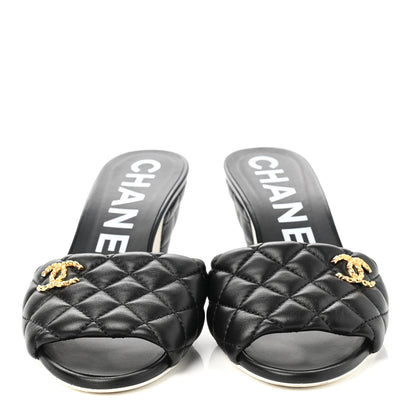 Chanel Lambskin Quilted Textured CC Mules 37 Black 2 of 9
