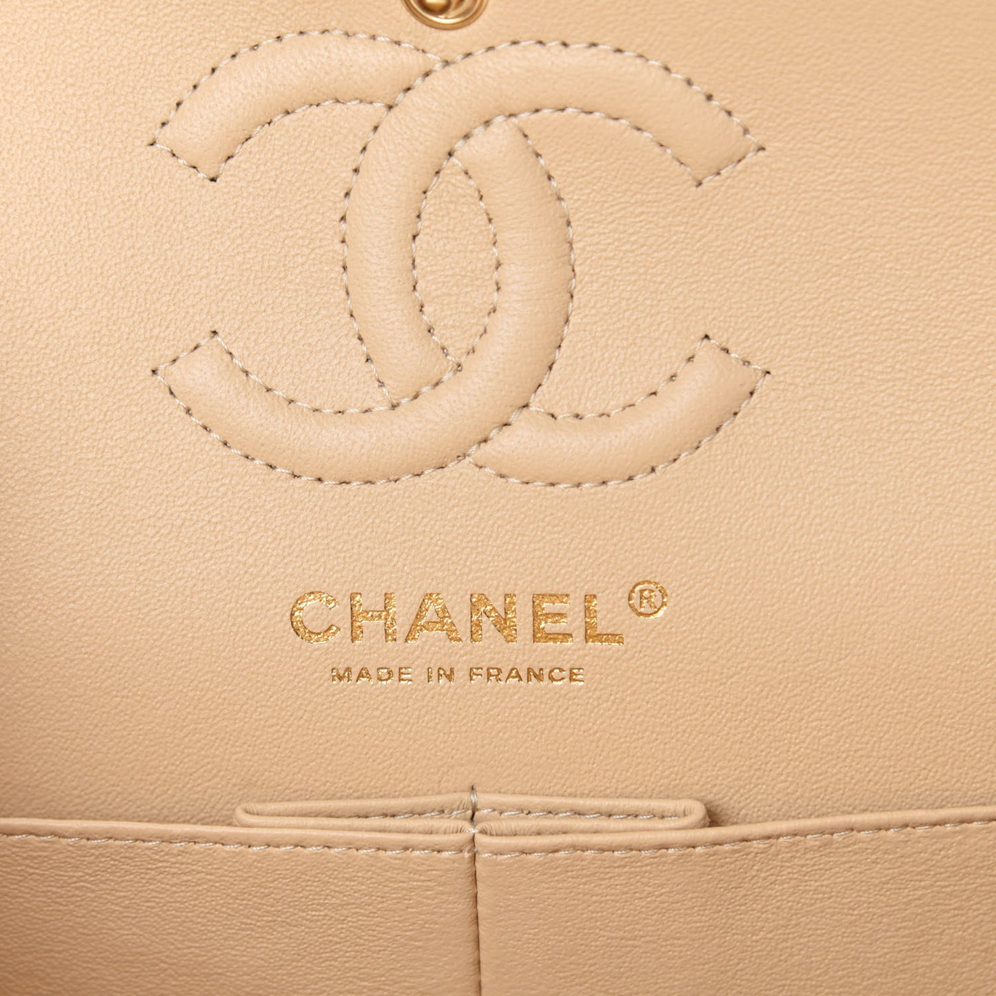 Caviar Quilted Small Double Flap Beige