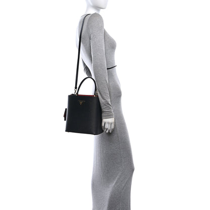 Prada Saffiano Cuir Medium Panier Bucket Bag Black Fuoco 2 of 13