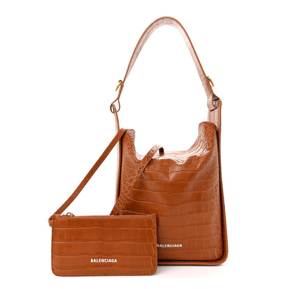 Balenciaga Extra Supple Calfskin Crocodile Embossed Small Tool 2.0 North-South Tote Camel 3 of 15