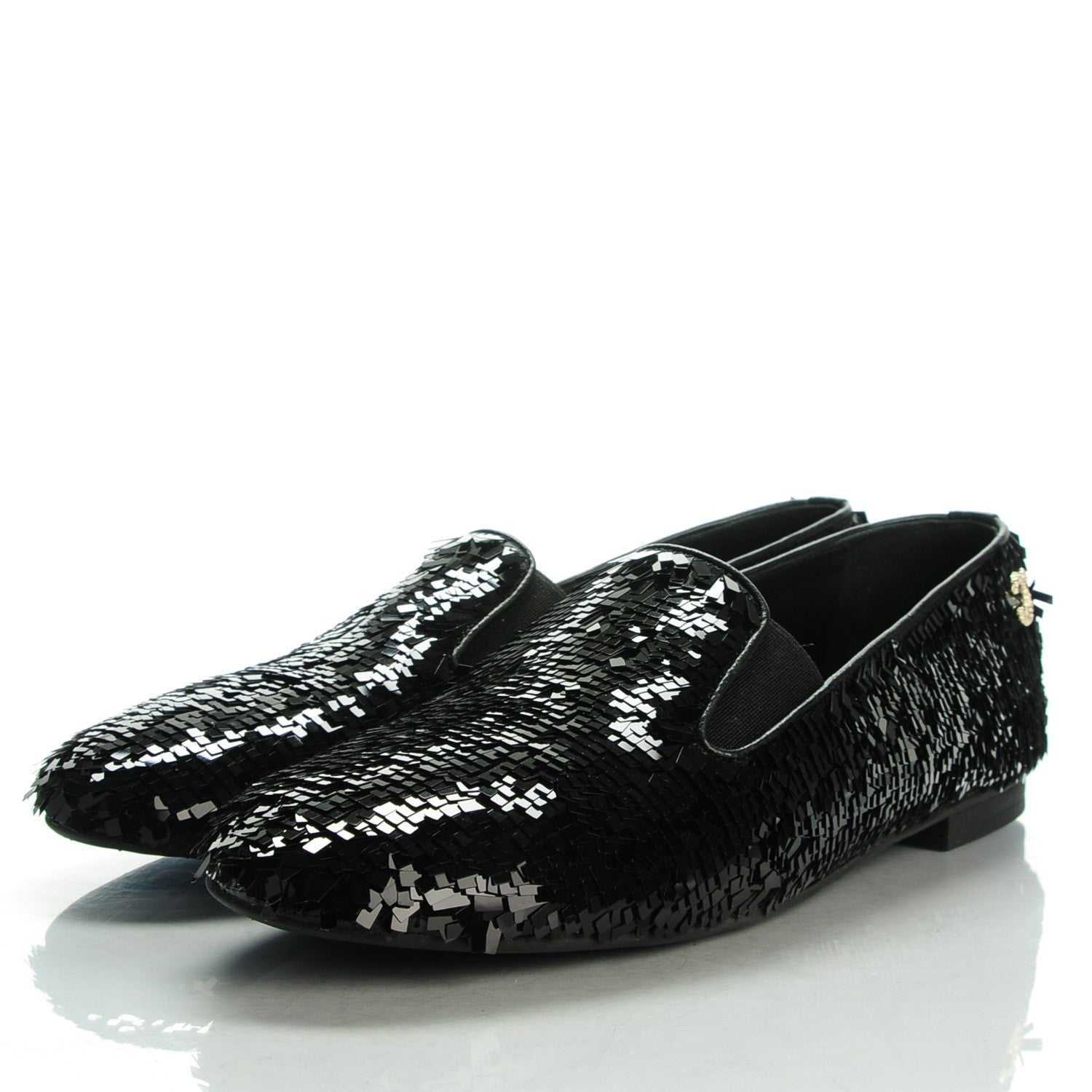 Chanel Sequin CC Loafers 38.5 Black 3 of 9