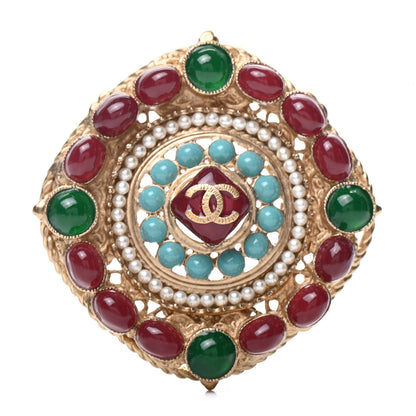 Chanel Enamel Pearl Gripoix Poured Glass Brooch Gold 1 of 4