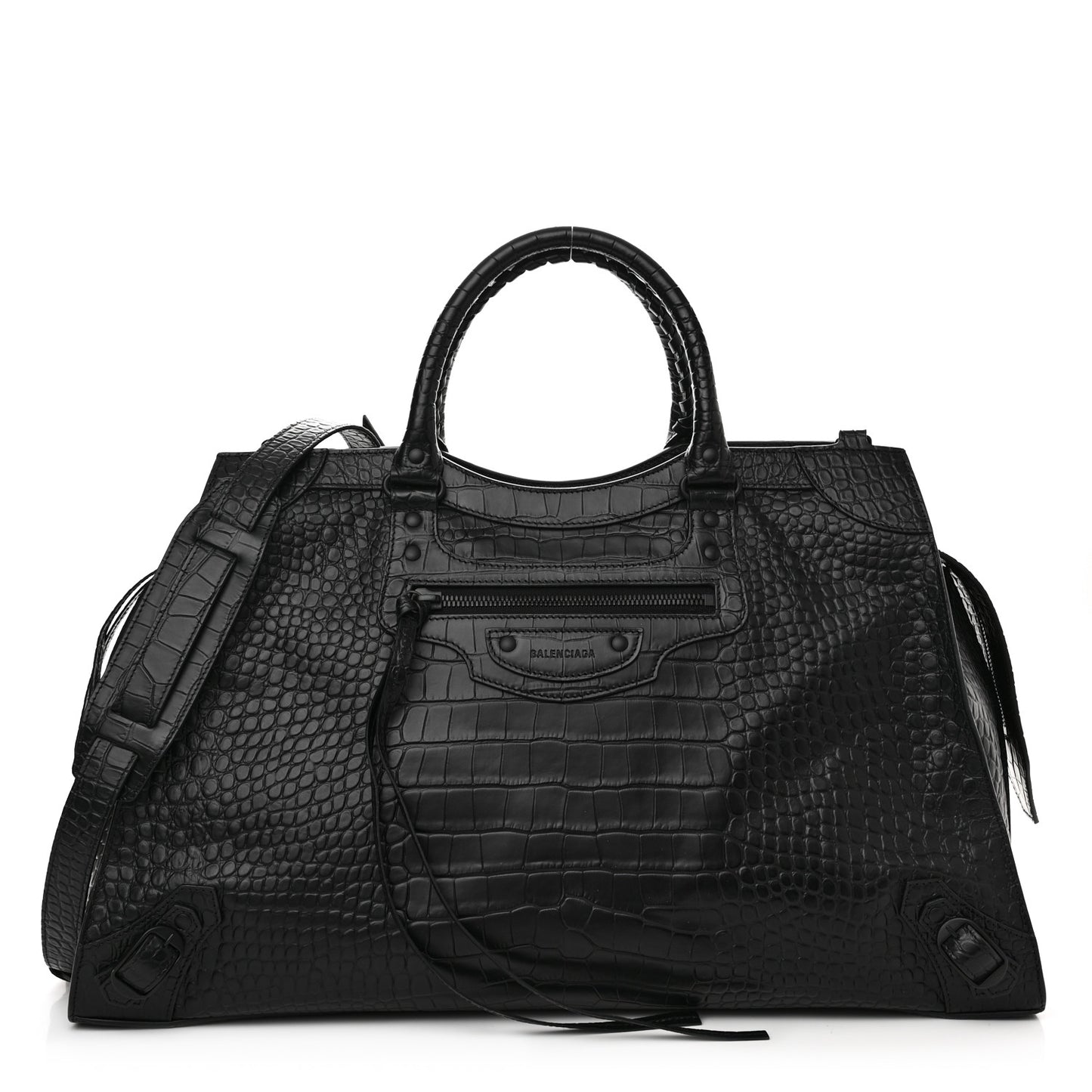 Semi Matte Calfskin Crocodile Embossed Neo Classic Black Hardware Large City Black