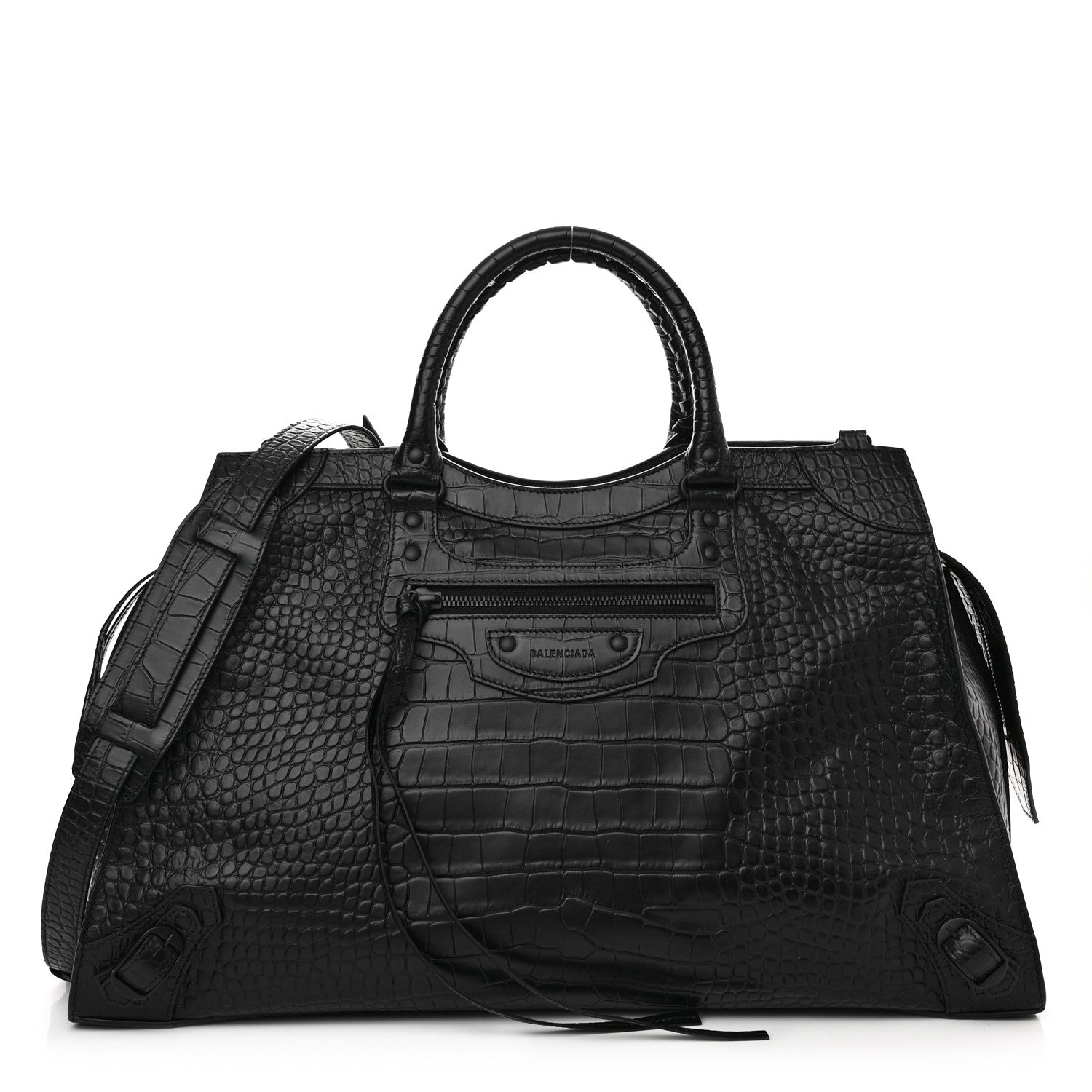 Balenciaga Semi Matte Calfskin Crocodile Embossed Neo Classic Black Hardware Large City Black 1 of 11