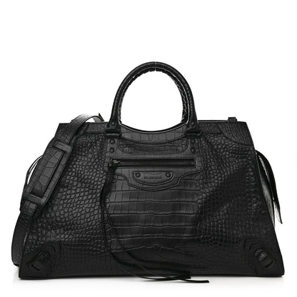 Balenciaga Semi Matte Calfskin Crocodile Embossed Neo Classic Black Hardware Large City Black 1 of 11