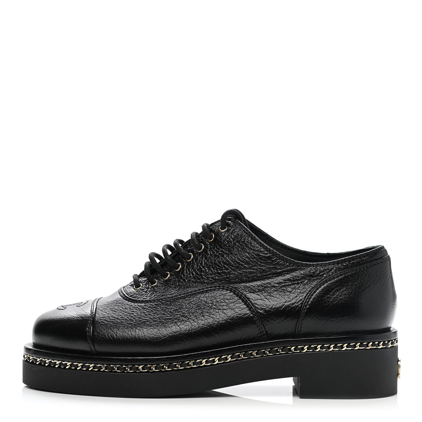 Shiny Crumpled Lambskin CC Lace Up Oxfords 35.5 Black