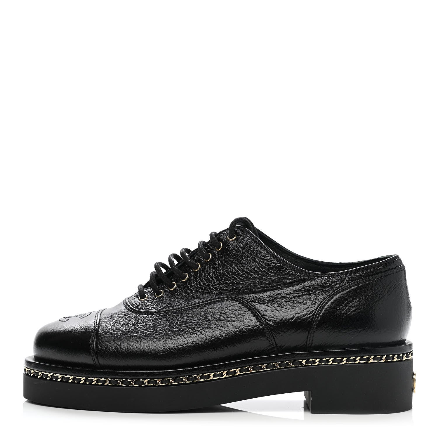 Chanel Shiny Crumpled Lambskin CC Lace Up Oxfords 35.5 Black 1 of 8