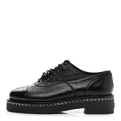 Chanel Shiny Crumpled Lambskin CC Lace Up Oxfords 35.5 Black 1 of 8