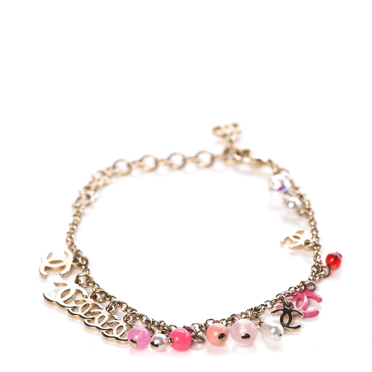 Chanel Pearl Beaded CC Bracelet Pink Gold 1 of 5