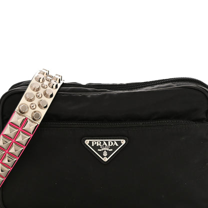 Prada Tessuto Nylon Studded New Vela Shoulder Bag Black Neon Pink 8 of 10