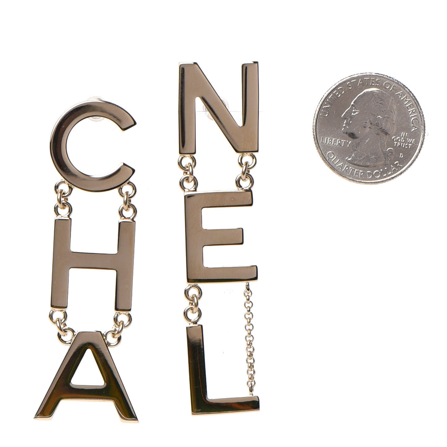 Metal Cha-Nel Logo Drop Earrings Gold