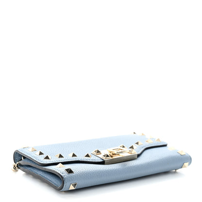 Valentino Garavani Pebbled Calfskin Rockstud Flip Lock Wallet On Chain Niagara 4 of 9