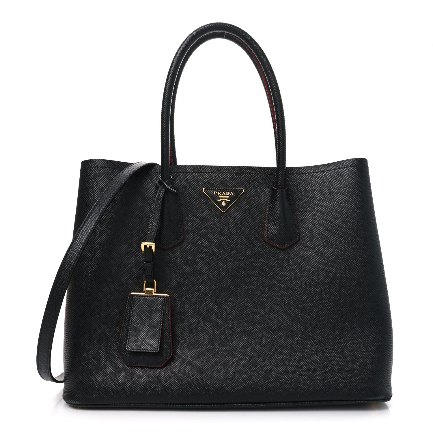 Prada Saffiano Cuir Large Double Bag Black Fuoco 1 of 9