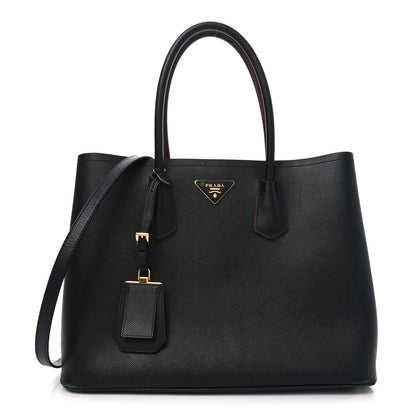 Prada Saffiano Cuir Large Double Bag Black Fuoco 1 of 9