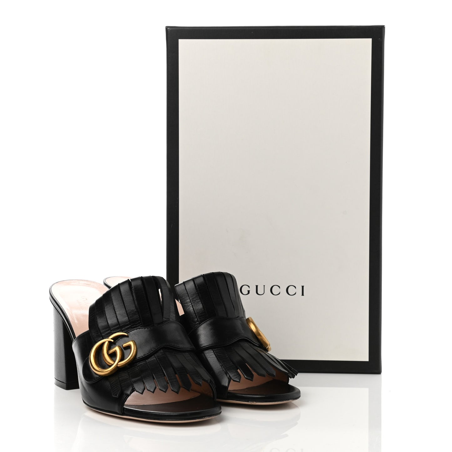 Malaga Kid GG Marmont Fringe 75mm Slide Sandals 39 Black