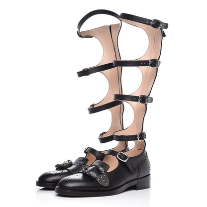 Gucci Calfskin Queercore Brogue Knee High Boots 39.5 Black 2 of 10