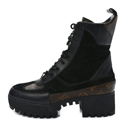 Louis Vuitton Suede Calfskin Monogram Laureate Platform Desert Boots 40 Black 1 of 7