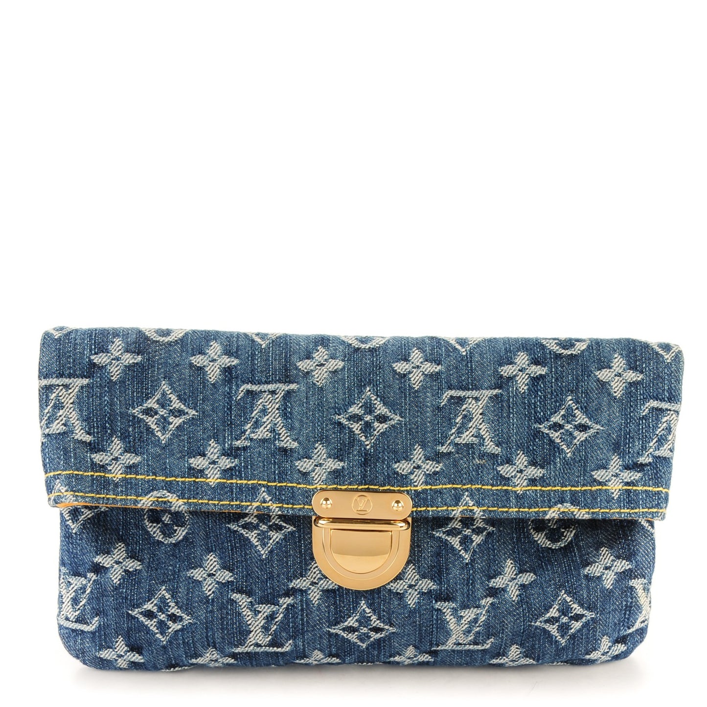Monogram Denim Pochette Plat Clutch Blue