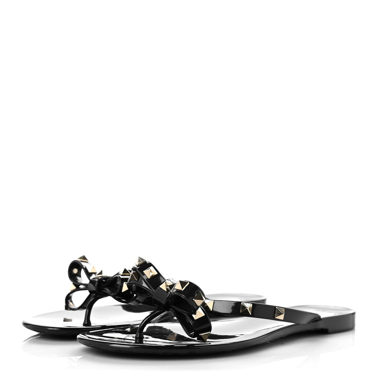 PVC Jelly Rockstud Bow Thong Sandals 39 Black