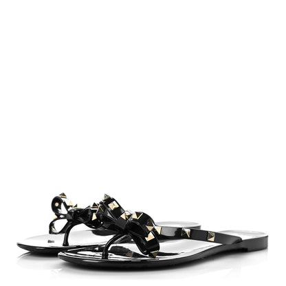 Valentino Garavani PVC Jelly Rockstud Bow Thong Sandals 39 Black 3 of 8