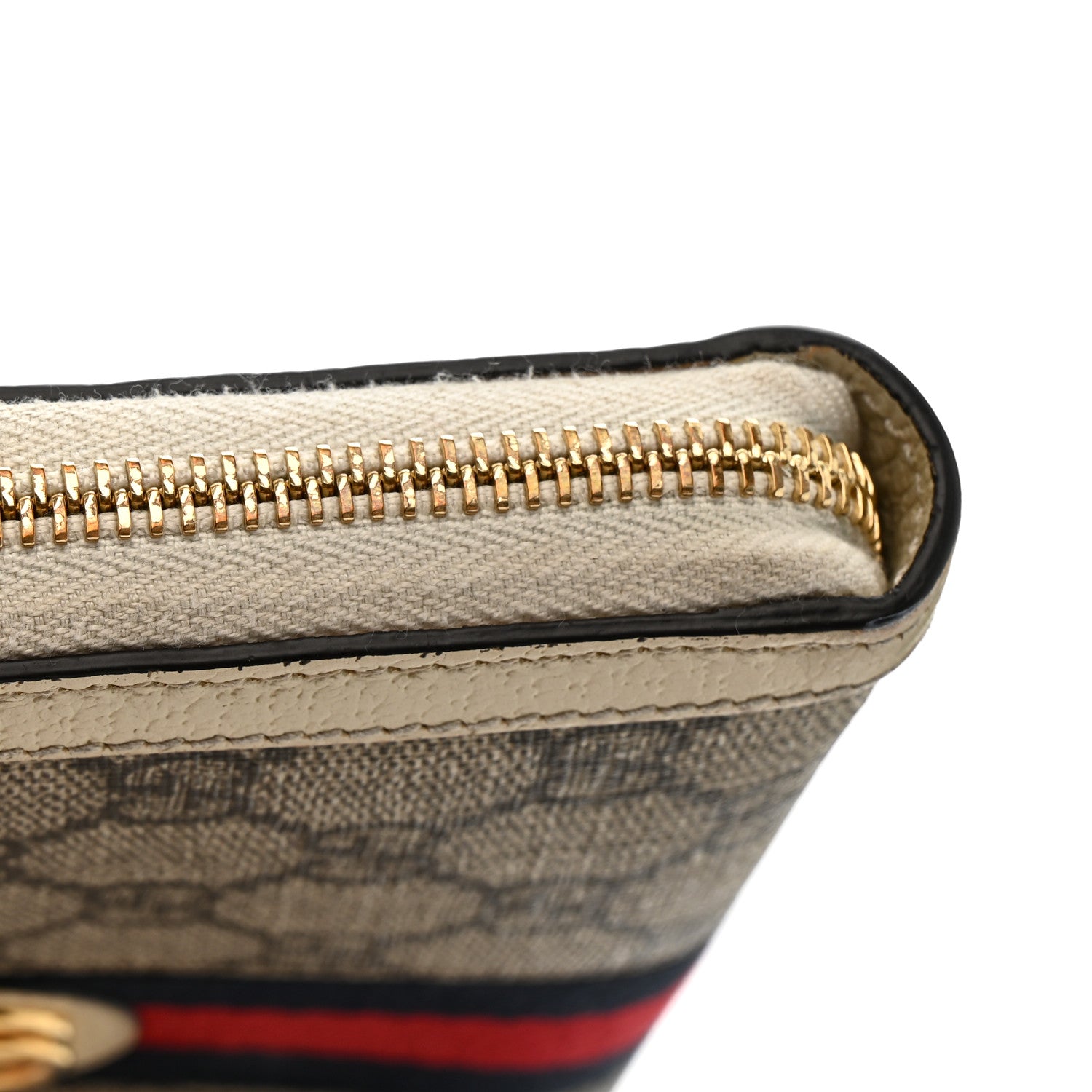 Gucci GG Supreme Monogram Textured Dollar Calfskin Web Ophidia Zip Around Wallet Beige Ebony Mystic White 11 of 13