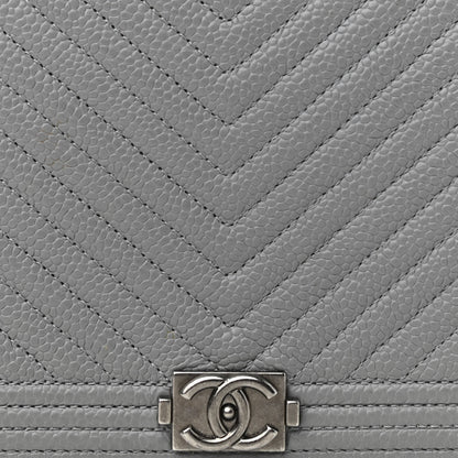 Chanel Caviar Chevron Quilted Boy Wallet On Chain WOC Grey 9 of 12