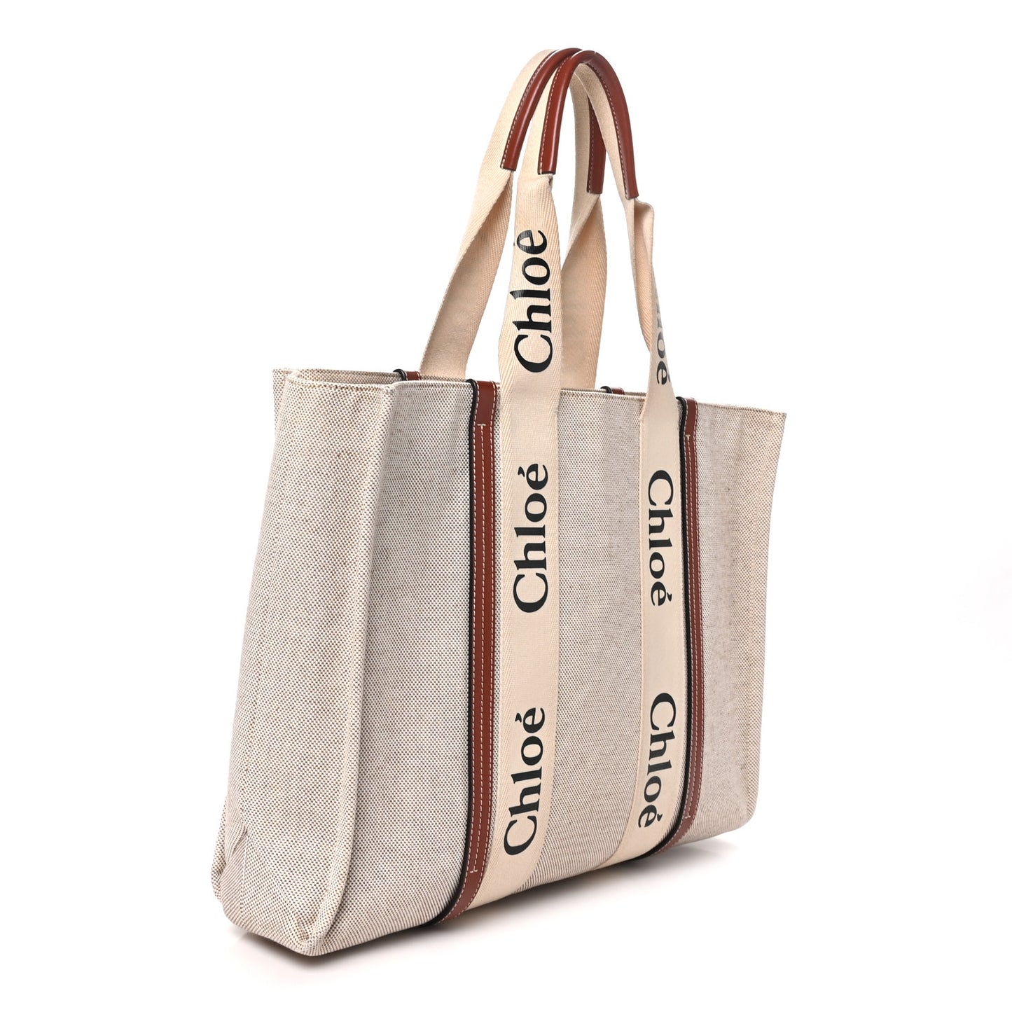 Cotton Calfskin Large Woody Ribbon Tote White Brown