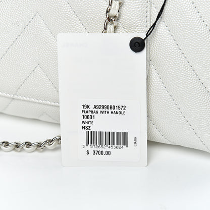 Chanel Iridescent Caviar Chevron Quilted Mini Coco Handle Flap White 10 of 11